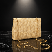 Woven Straw Evening Crossbody Bag with Chain Strap