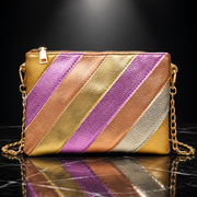 Metallic Stripe Square Clutch with Chain Strap
