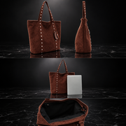 Rivet-Trim Faux-Suede Tote with Coin Purse