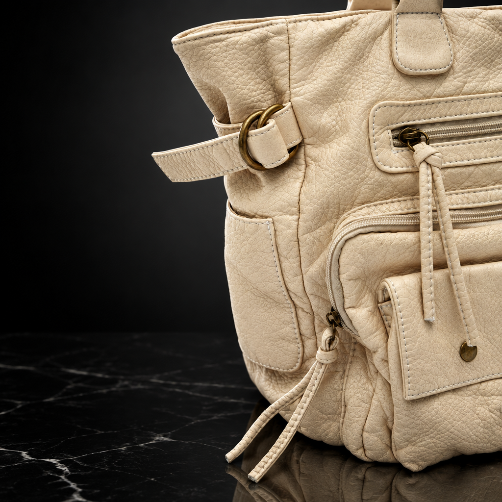 Vegan Leather Vintage Washed Tote Bag