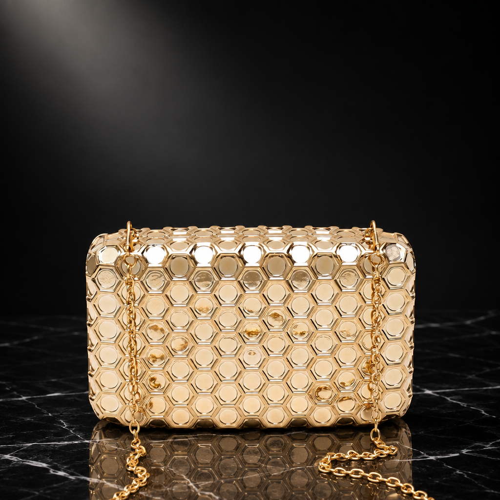 Gold Honeycomb Evening Minaudiere