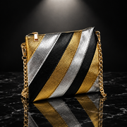 Metallic Stripe Square Clutch with Chain Strap