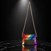 Metallic Stripe Square Clutch with Chain Strap