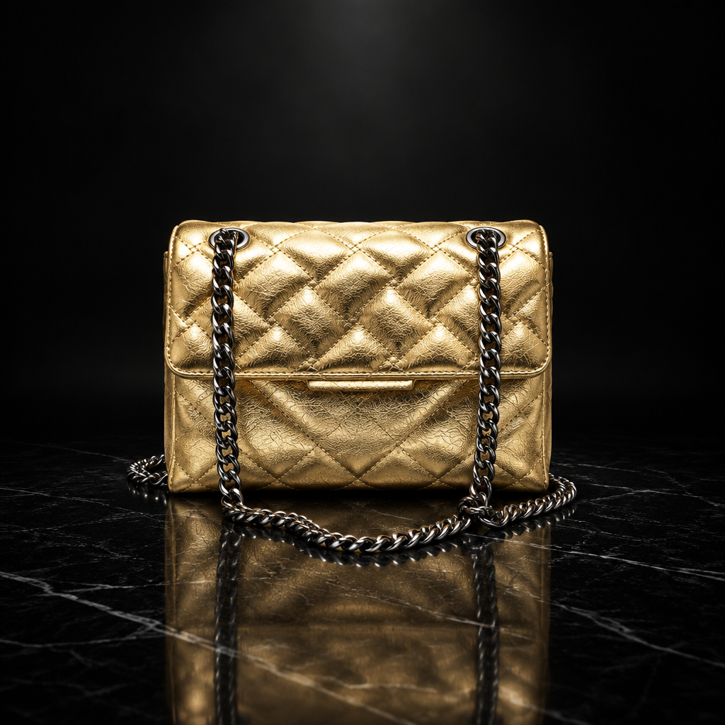 Quilted Metallic Flap Shoulder Bag