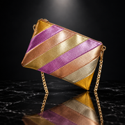 Metallic Stripe Square Clutch with Chain Strap