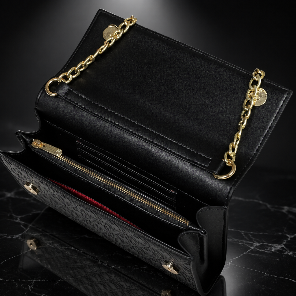Faux Leather Chain-Strap Clutch Bag