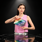 Metallic Stripe Square Clutch with Chain Strap