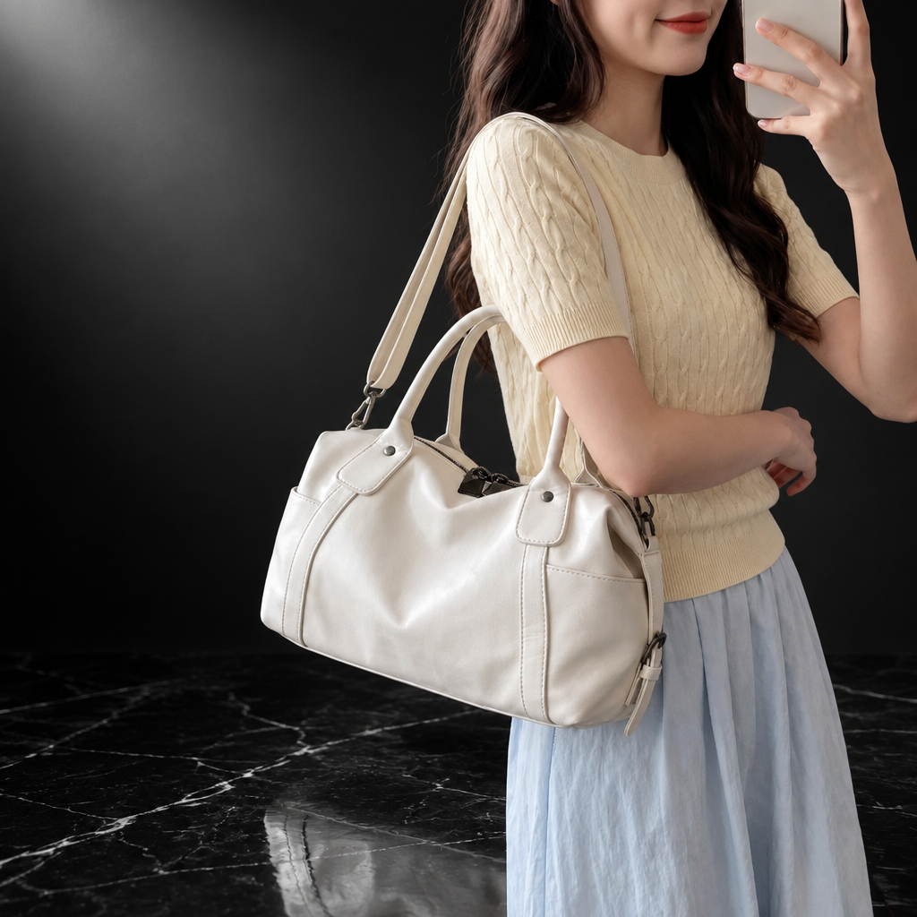 Ruched Bowling-Shape Vintage Tote