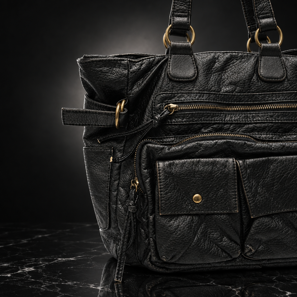 Vegan Leather Vintage Washed Tote Bag