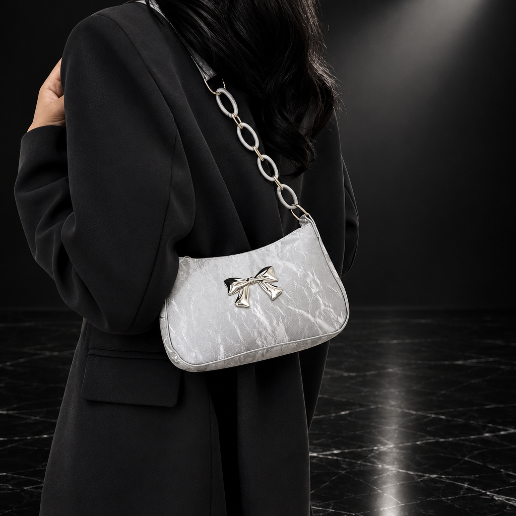 Bow Faux Leather Shoulder Bag
