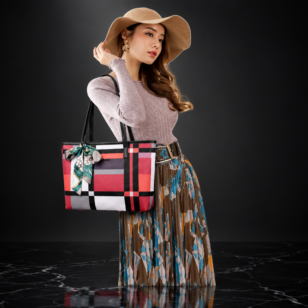 Plaid Print Large Capacity Tote Bag
