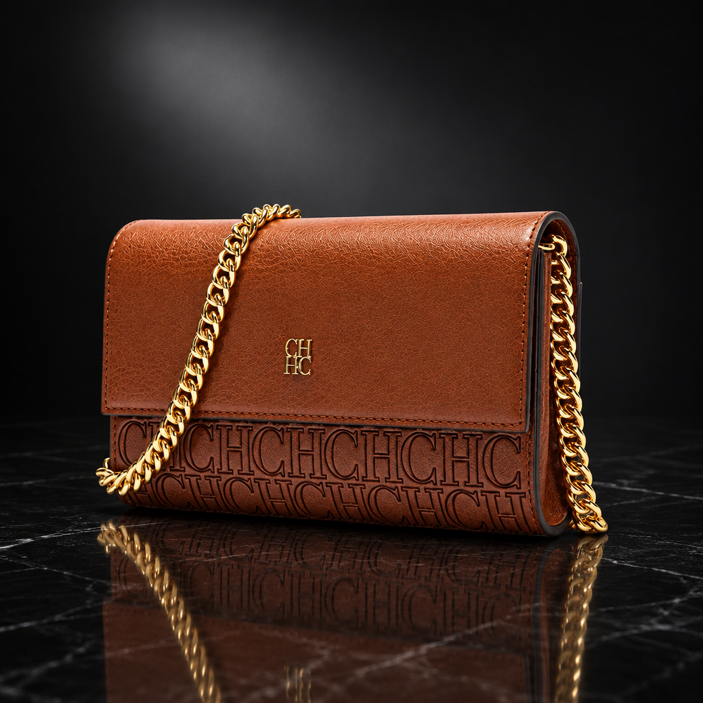 Faux Leather Chain-Strap Clutch Bag