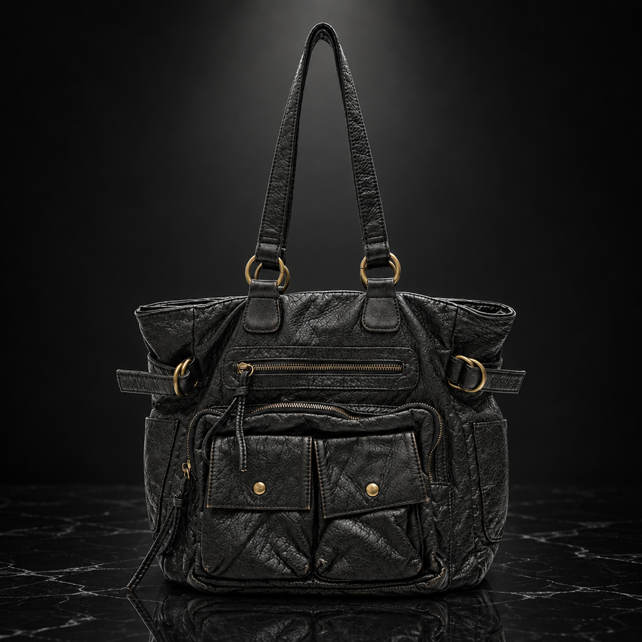 Vegan Leather Vintage Washed Tote Bag