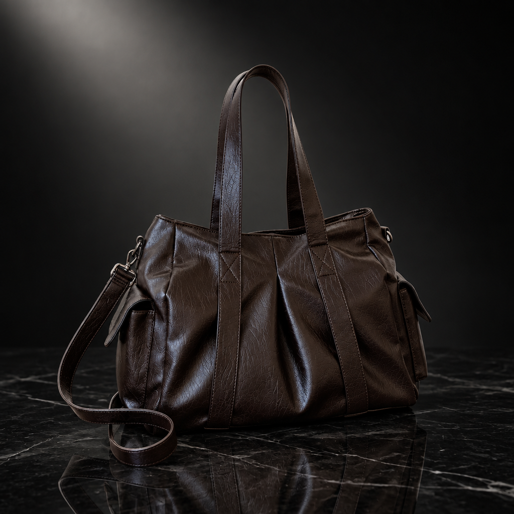 Retro Faux-Leather Tote with Adjustable Strap