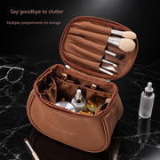 Oval Faux Leather Travel Makeup Bag