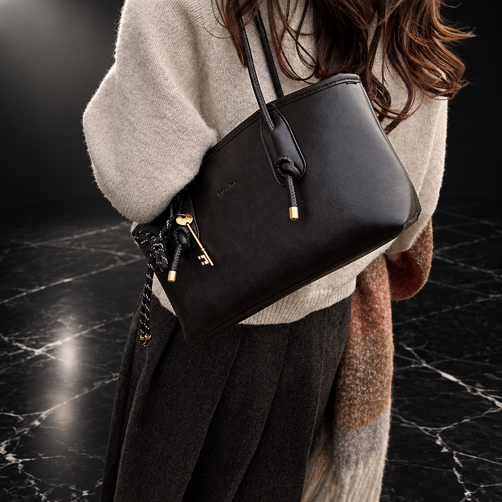 Tassel-Detail Vintage Faux-Leather Shoulder Bag
