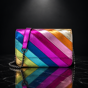 Rainbow Stripe Faux Leather Flap Shoulder Bag
