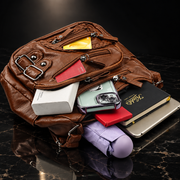 Multi Pockets Faux Leather Shoulder Bag