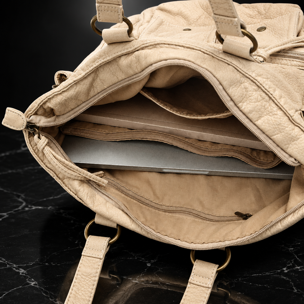 Vegan Leather Vintage Washed Tote Bag