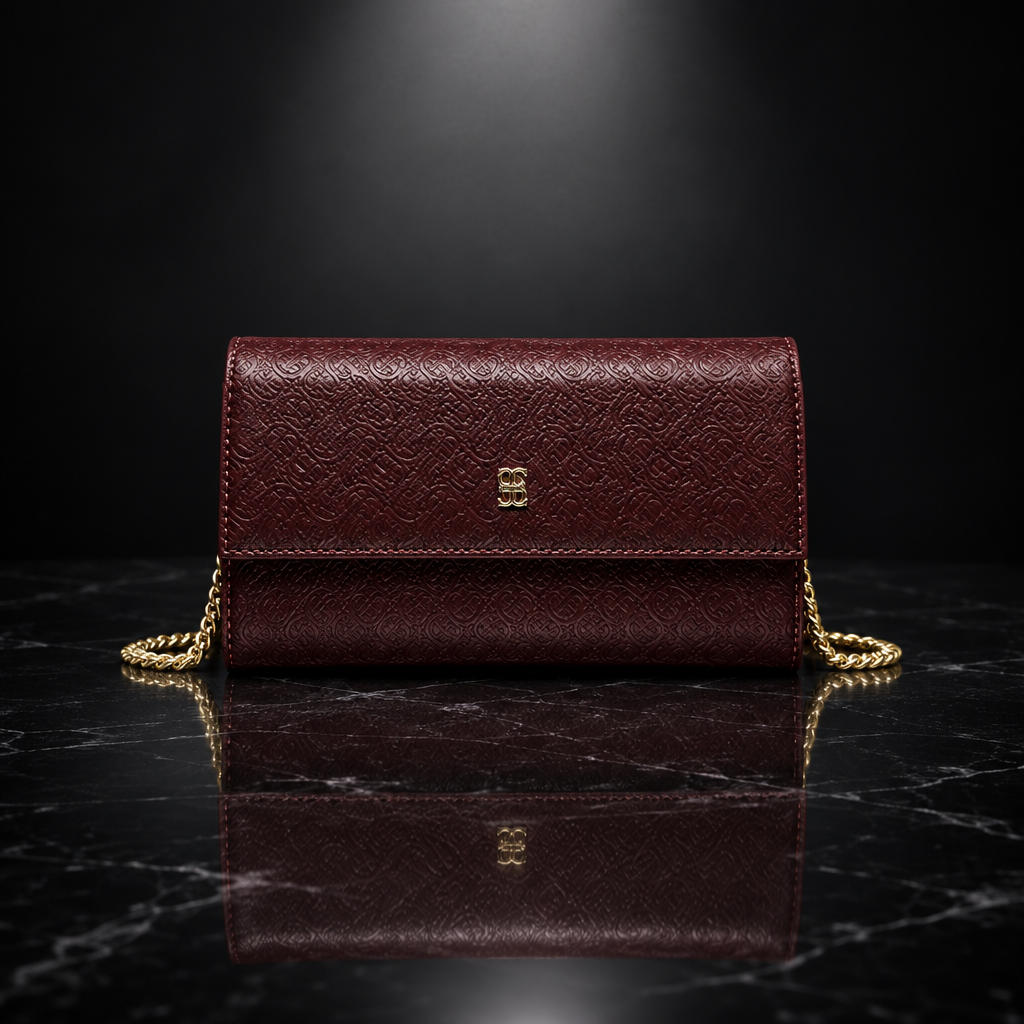 Faux Leather Chain-Strap Clutch Bag