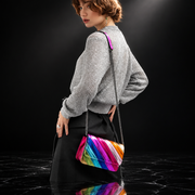 Rainbow Stripe Faux Leather Flap Shoulder Bag