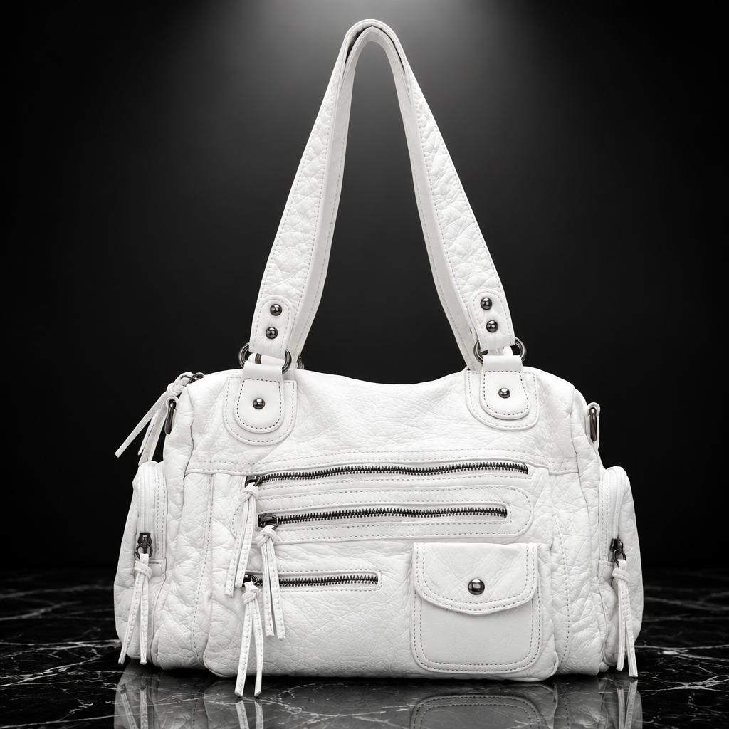 Rivet-Detail Washed-Finish Shoulder Bag