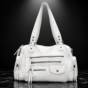 Rivet-Detail Washed-Finish Shoulder Bag