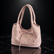 Pink Floral-Embroidered Shoulder Bag
