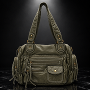 Rivet-Detail Washed-Finish Shoulder Bag