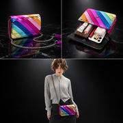 Rainbow Stripe Faux Leather Flap Shoulder Bag