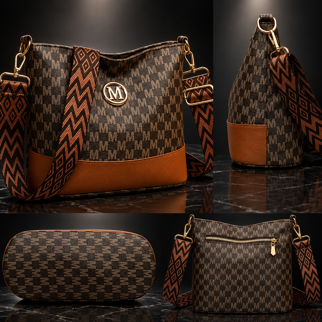 M Badge Multi-Pocket Faux-Leather Crossbody Bag