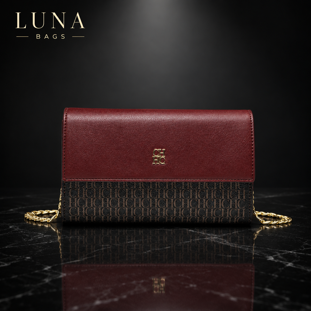 Faux Leather Chain-Strap Clutch Bag