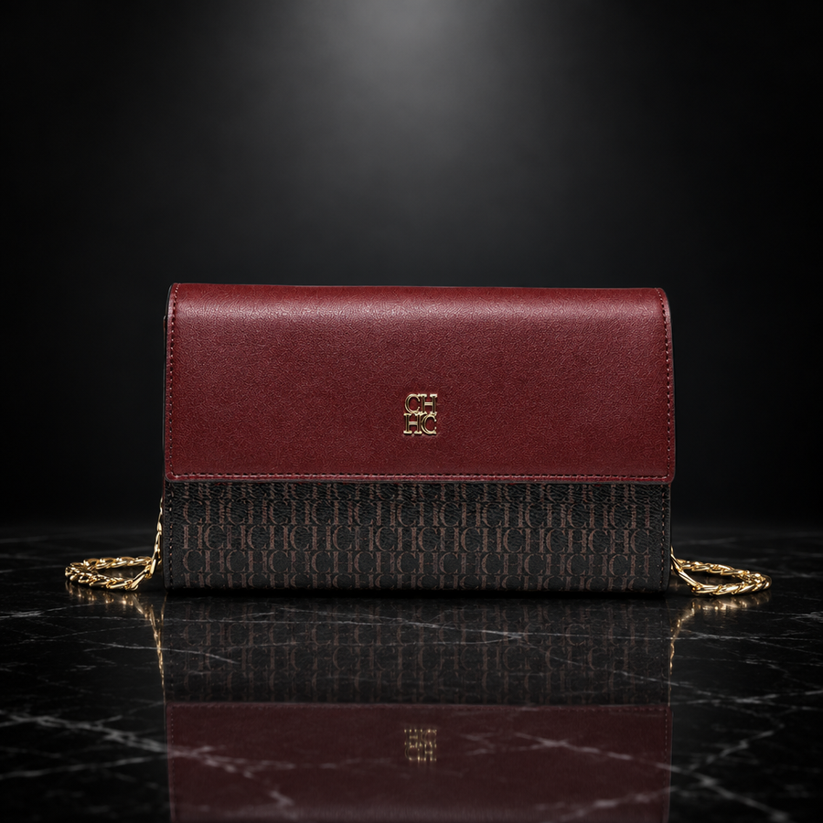 Faux Leather Chain-Strap Clutch Bag