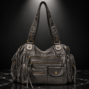 Rivet-Detail Washed-Finish Shoulder Bag