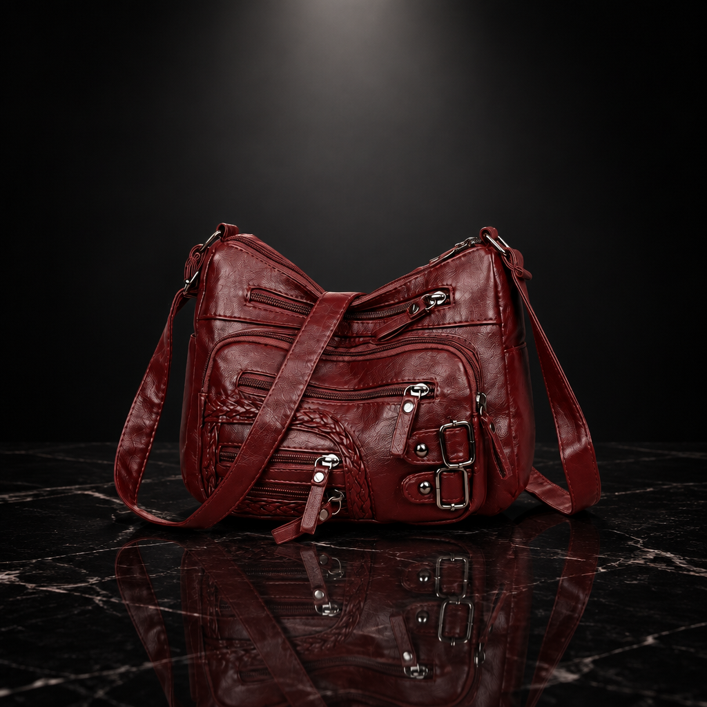 Multi Pockets Faux Leather Shoulder Bag
