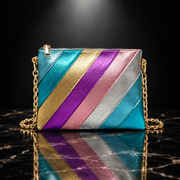 Metallic Stripe Square Clutch with Chain Strap