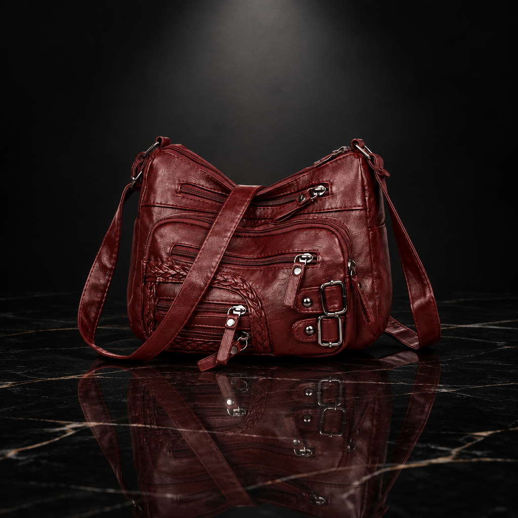 Multi Pockets Faux Leather Shoulder Bag