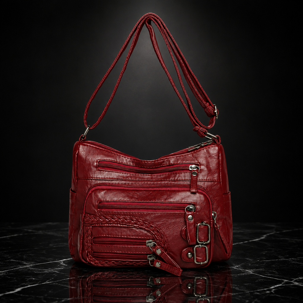 Multi Pockets Faux Leather Shoulder Bag