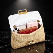 Woven Straw Evening Crossbody Bag with Chain Strap