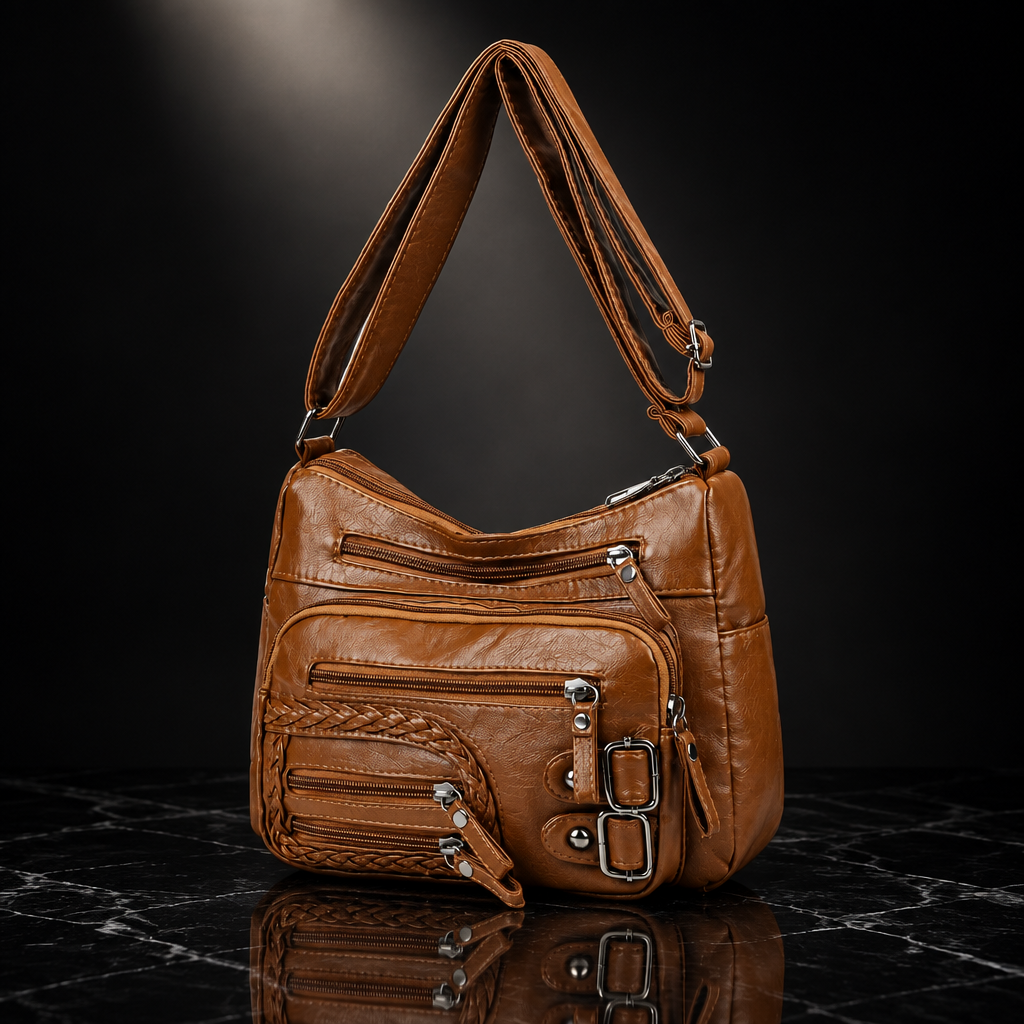 Multi Pockets Faux Leather Shoulder Bag