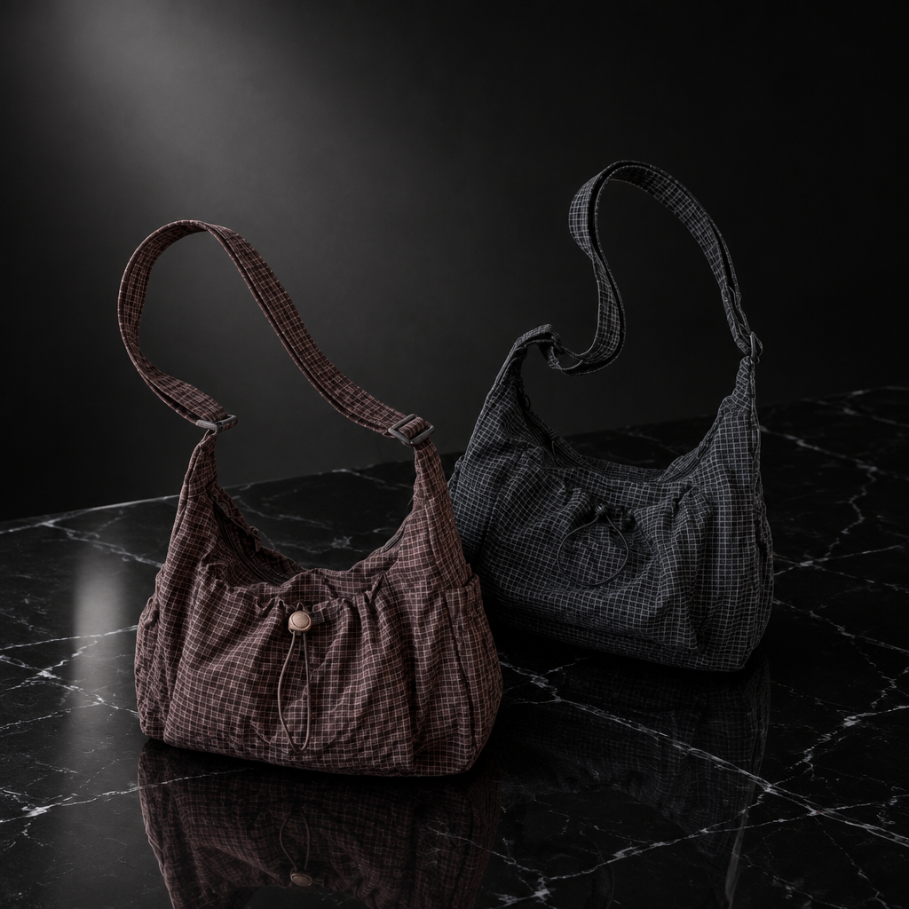 Plaid Drawstring Commuter Shoulder Bag
