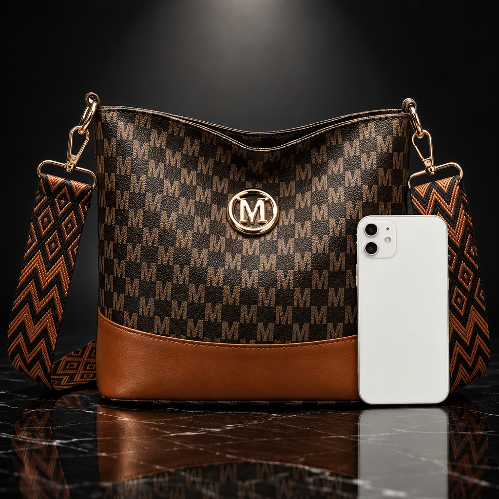 M Badge Multi-Pocket Faux-Leather Crossbody Bag