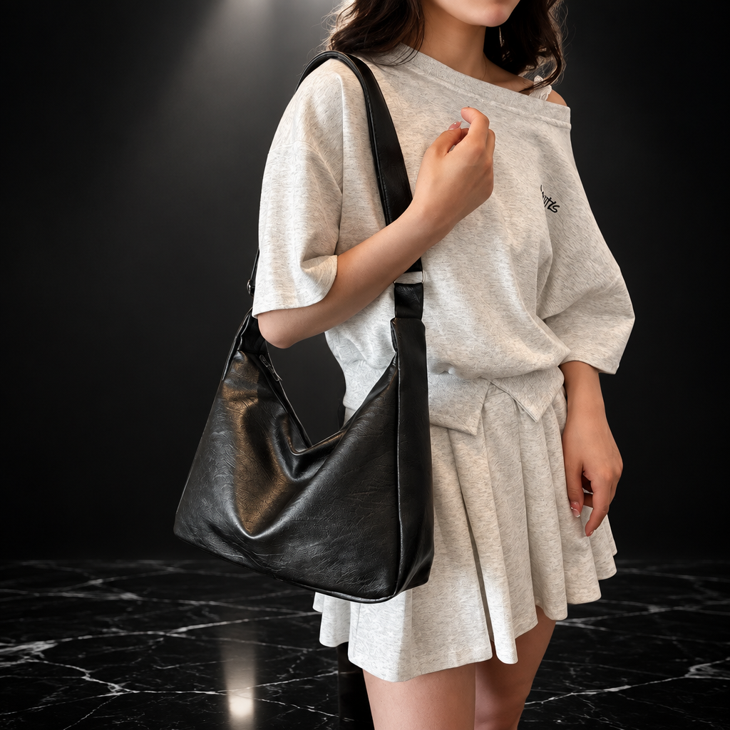 Faux Leather Vintage Commuter Tote Bag