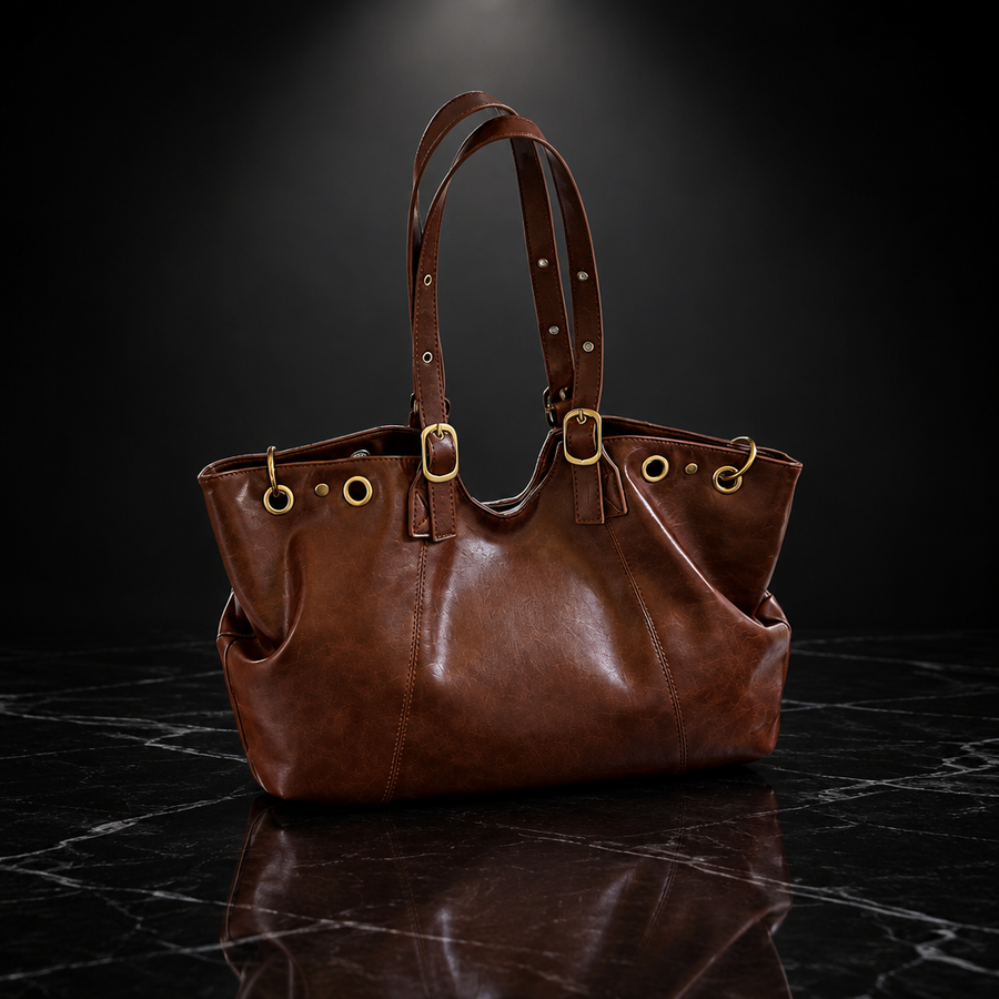 Wax Finish Faux-Leather Vintage Tote