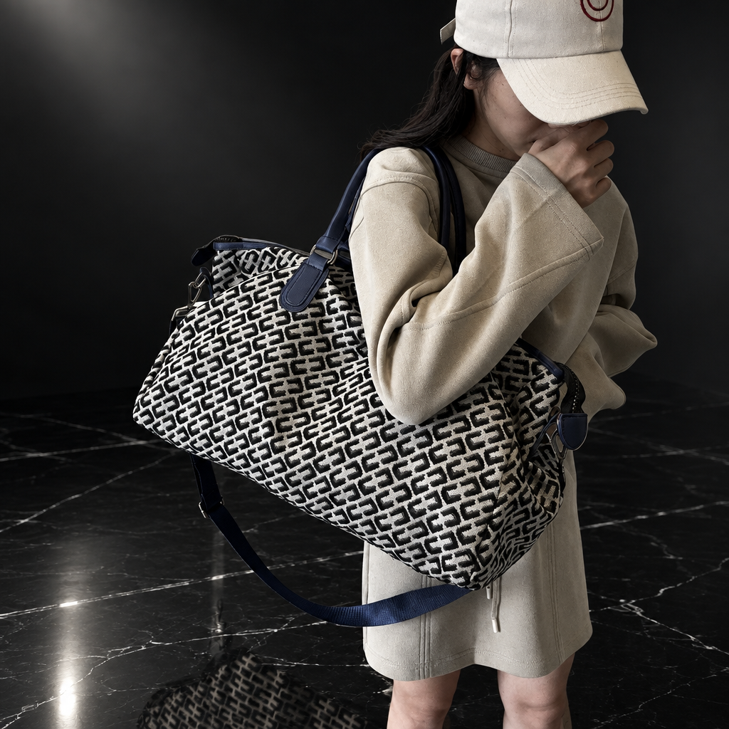 Letter-Print Oxford Carry-On Bag