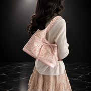 Pink Floral-Embroidered Shoulder Bag