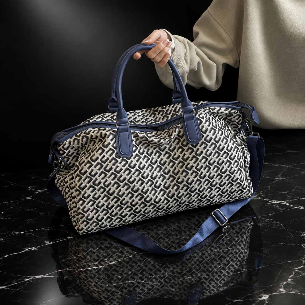 Letter-Print Oxford Carry-On Bag