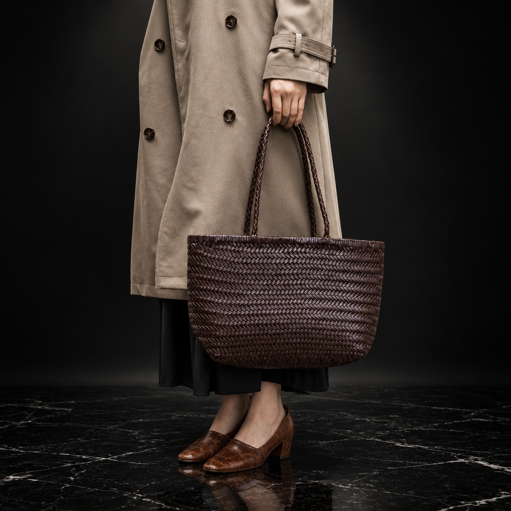 Weave Genuine Leather Hand Basket