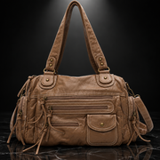Rivet-Detail Washed-Finish Shoulder Bag