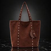 Rivet-Trim Faux-Suede Tote with Coin Purse